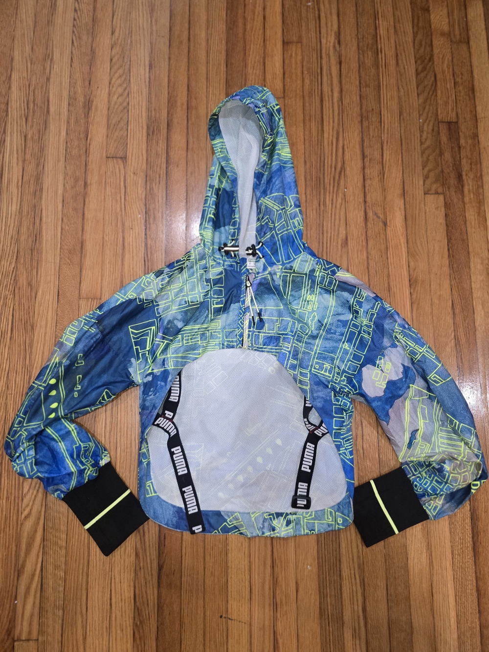 Puma Blue & Green Hooded Pullover Windbreaker